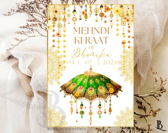 Mehndi Nacht einladen | Floral Party Einladung | für Hindus Moslems Sikhs | Bearbeitbar | Indischer Bengali nepalesischer Regenschirm Evite Gaye Holoud