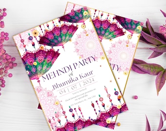 Mehndi Ki Raat invite | Indian Mehendi invitation | Modern colourful | Printable Editable Dholki, Sangeet, Mayoun invite | Elegant Umbrellas