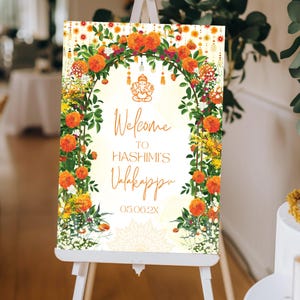 Znak Seemanthama | Tablica Godh Bharai | Kwiatowy znak Valaikappu | Indyjski prezent na baby shower | Tablica nagietkowa do wydrukowania dla młodej mamy | Valakappu