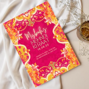 Mehndi Ki Raat への一時的な刺青の招待状 |メヘンディ・エヴィト |印刷可能な花柄の電子カード |メヘンディカード |メンディ・キ・ラートへの招待 |彼女へのギフト 編集可能