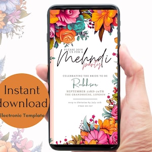 Digitale Mehndi-Karte: Personalisierte Henna-Einladung | Druckbare digitale Datei | Dholki | Mehndi digitale Einladung | Mehndi einladen | Desi Braut