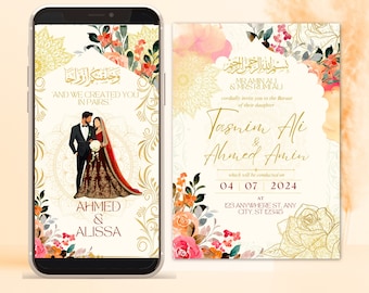Editable Digital Muslim Wedding Invitation | Template Nikkah Walimah Shaadi Baraat Animated Wedding Invite | Printable Islamic Gift