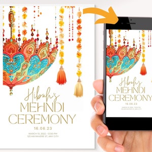 Mehndi invite | Mendhi invite | Flowers and Tassels Printable | Digital Download | Mehndi digital invite | Mehndi invite | Desi Bride