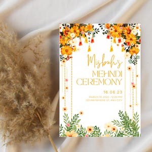 Modern Mehndi Invitation | Floral Mehndi Digital & Printable Invite for Sangeet, Mayoun