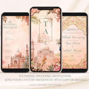 Faire-part de mariage moghol | Carte de mariage indienne élégante | Modèle Shaadi imprimable | Shaadi numérique et modèle modifiable de carte de réception