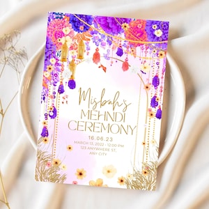 Elegant Mehndi invite digital and printable | Mehndi invite | Modern mendhi | Sangeet Mayoun invite | mehndi flowers invite | floral invite