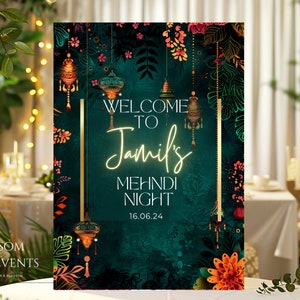 Cartello Mehendi per lo sposo / Cartello per festa Mehndi / Cartello Mehndi Ki Raat Board per matrimonio Mendhi / Cartello floreale personalizzabile / Regalo per sposo e sposa