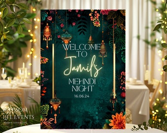 Mehendi Schild für Bräutigam | Mehndi Party Schild | Mehndi Ki Raat Brett Mendhi Hochzeitsschild | Anpassbares Blumenschild Geschenk für Bräutigam und Braut