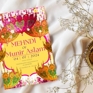 Kleurrijke mehndi-uitnodiging | Paraplu Mehendi-uitnodiging | Eigenzinnige Mehndi-uitnodigingskaart | Uitnodiging voor Mayoun of Dholki | Hennanacht Cadeau voor de bruid