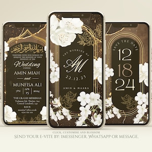 Faire-part de mariage islamique et carte pour musulmans | Modèle et carte de remerciement GRATUITES | Nikah ou Niqqa modifiable evite floral | Téléchargement numérique