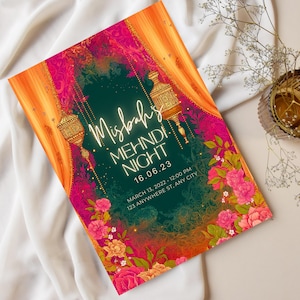 Mehndi Einladung | moderne mehndi Einladung | Bearbeitbare Mehendi-Vorlage Karte Floral Sangeet Einladung für Bräutigam und Braut | floral einladen