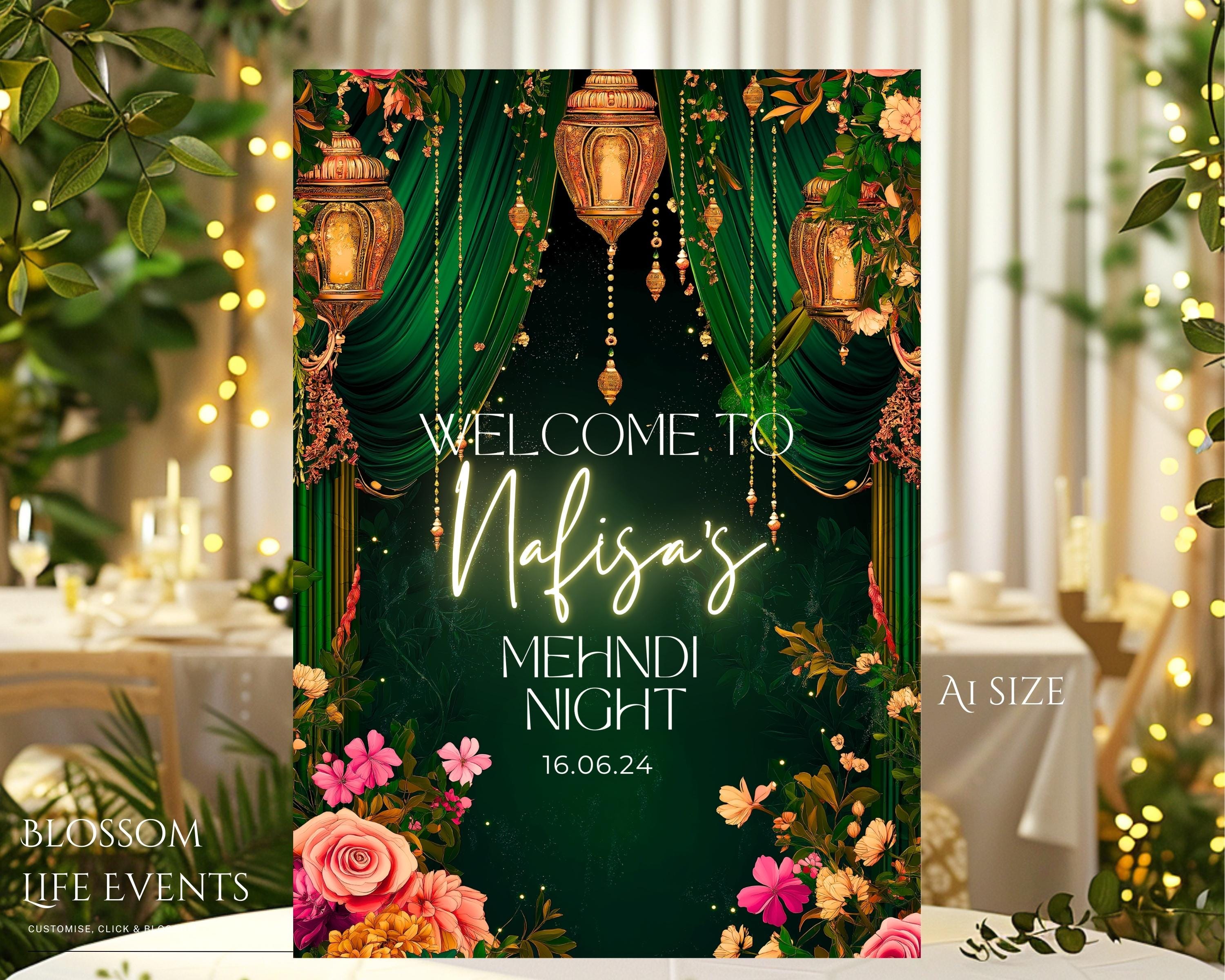 Emerald Green Mehndi Sign | Beautiful Mehndi ki raat Decor | Sangeet Welcome Sign | Henna party Board | Dholki for Groom Wedding Sign