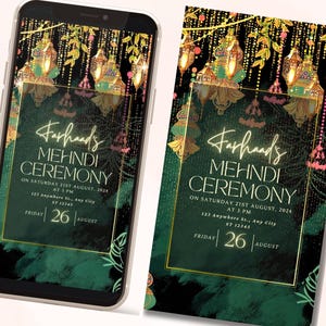 Mehndi-uitnodiging bruidegom | Bewerkbare groene mehndi-uitnodiging | Prachtige Mehndi ki raat evite | Digitale mehndi-avonduitnodiging voor jongens | geanimeerd