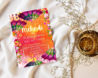 Hübsche Mehndi einladen |  Indische Hochzeit Mehendi Einladung | Haldi oder Mayoun Karte | Druckbare Mehandi einladen | Florale Karte Geschenk für Braut