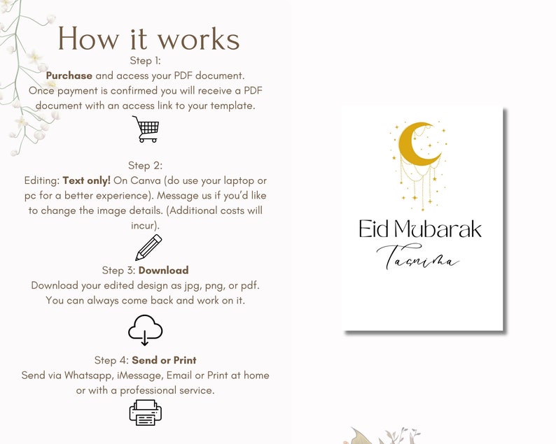 Digital and Printable Eid Card for muslims. Eid Ul Fitr Card