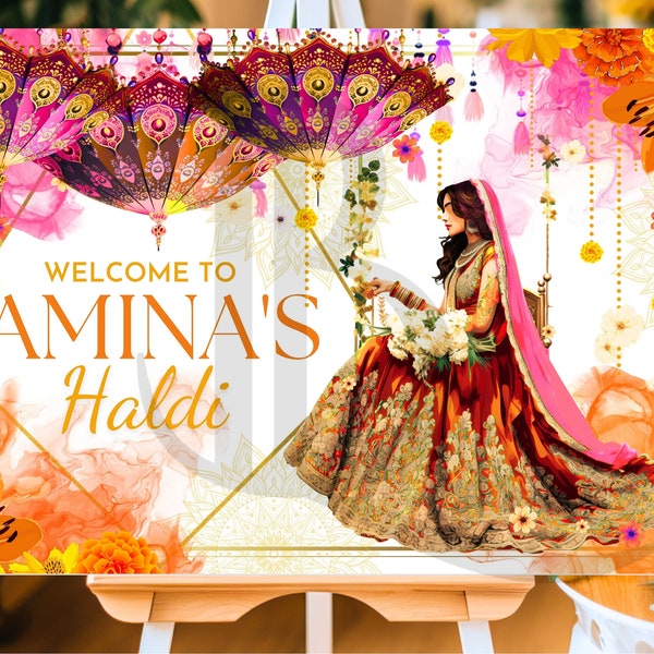 Haldi Sign | Haldhi Sign board | Haldhi signage board | Entrance board |  Haldi welcome sign | floral sign | Editable mehndi, haldi, Sangeet