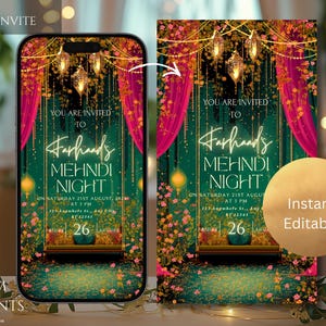 Animated Mehndi Invite for Bride or Groom | Mehendi Ki Raat Animated E-vite | Green and Pink Digital