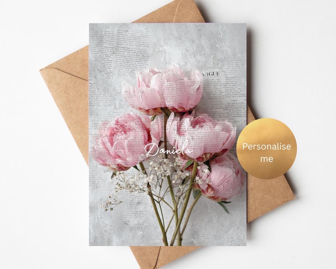 Peonies Birthday Card | Luxury Light Pink Card for Her | Birthday Gift ...