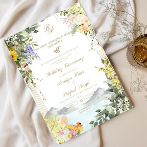 Italian Vineyard Save the Date Template, Winery Tuscany Wedding Digital Invite, Watercolour Floral Italian Illustration Pre-Wedding Card