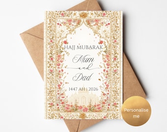 Luxury Hajj Mubarak Card | Islamic Greeting Card for Hajj, Muslim Congratulations Card, Pilgrimage Gift Card Mabrook