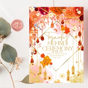 Unique Mehndi invitation | Digital and Printable | Floral invite | Mendhi Flower| Sangeet Mayoun | Mehendi flowers invite | Beautiful invite