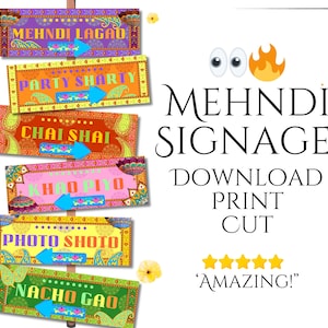 Quirky Mehndi Signs and Decor for Indian Sangeet Holud Mayoun | Printable Colourful Mehendi Sign board | gift for groom bride | fun signs