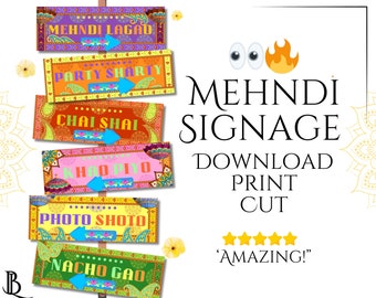 Quirky Mehndi Signs and Decor for Indian Sangeet Holud Mayoun | Printable Colourful Mehendi Sign board | gift for groom bride | fun signs