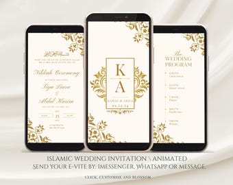 Beautiful Nikkah Invite, Gold and White Invitation Template, Muslim Wedding Evite Template, Nikkah Ceremony Invitation for Islamic Wedding