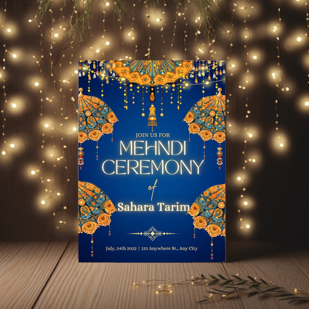 Printable Mehndi Invite for Indian Bride or Groom Flower Digital Invite