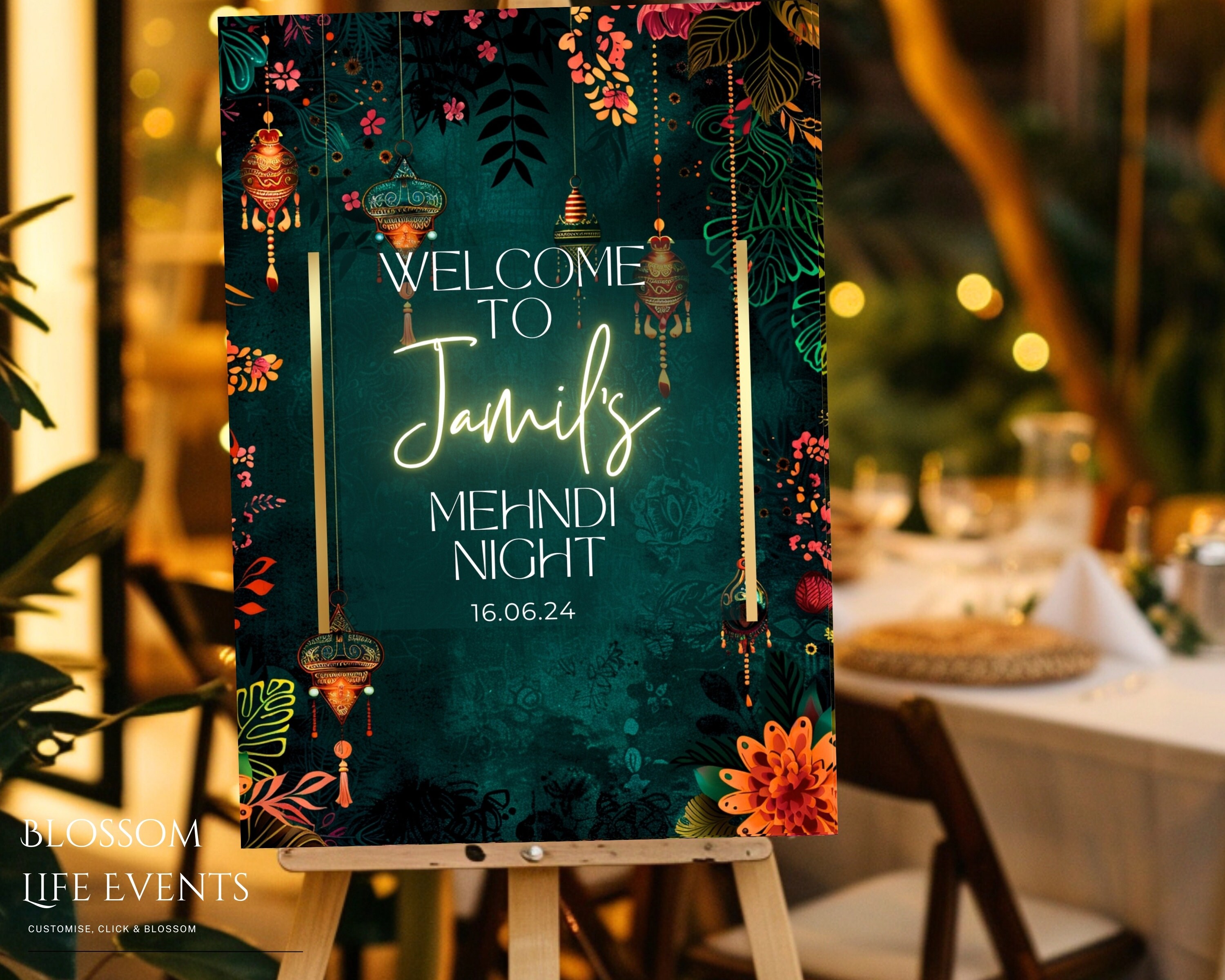 Bräutigam Mehndi Zeichen | Grünes Mehndi Party Schild | Mehndi Ki Raat Brett Mendhi Hochzeitsschild | Anpassbares schönes Blumenzeichen Geschenk für Braut