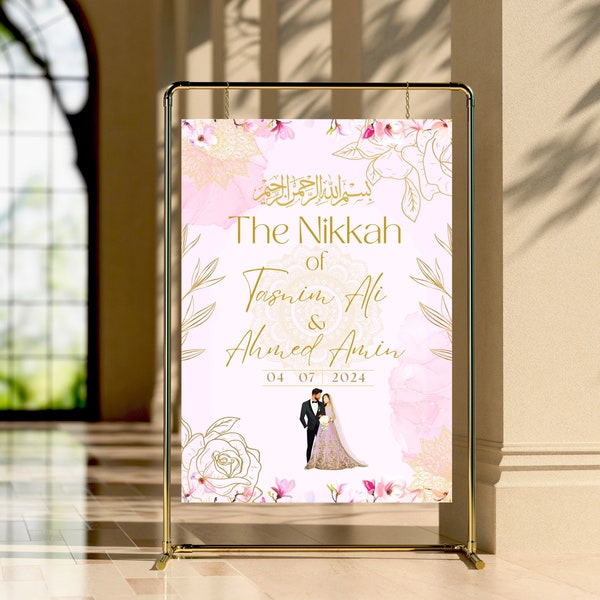 Nikkah Sign | Indian Welcome Wedding Sign | Floral sign | Editable Digital Nikah Sign | Walima, Baraat, Walimah Entrance board.