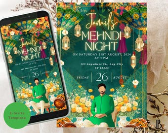 Groom Mehndi Invite | Mehendi Party Sign | Mehndi Ki Raat for Groom Mendhi Wedding invitation | Floral invite | Gift for Grooms Mendhi