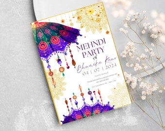 Beautiful floral invite | Mehendi invitation | Modern Mehndi invite | Printable Haldi invite | Sangeet invite | Mendhi umbrella invite