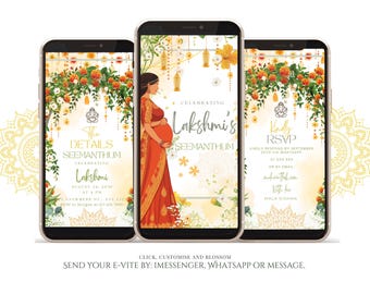 Sreemantham Invitation | Godh Bharai Invitation | Valaikappu Invite | Indian Baby Shower floral invite | Gift for New Mum |  Editable Evite