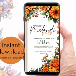 Digital Mehndi invite: Personalised Henna Invitation | Customisable Printable Download | Dholki | Mehndi digital invite | haldi invite