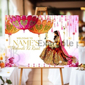 Segno di benvenuto Mehndi personalizzato / Segno di nozze mendhi personalizzato / Personalizza segno floreale / Segno indiano Henna / mehndhi, haldi, Sangeet