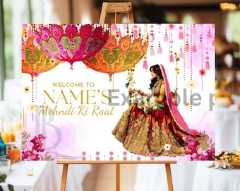 Personalised Mehndi Welcome Sign | Custom mendhi wedding Sign | Personalise floral sign | Henna Indian sign | mehndhi, haldi, Sangeet