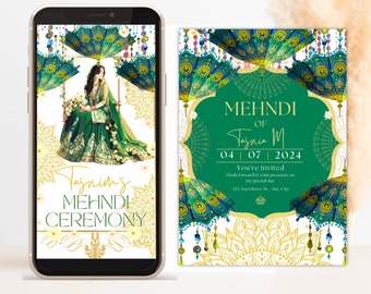 Beautiful Mehndi Invite | Indian Floral Mehendi invitation | Modern Classy Umbrella | Printable Editable Dholki invite | Gift for her