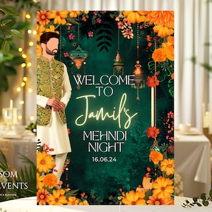 Segno Mehndi per lo sposo / Segno festa Mehendi / Mehndi Ki Raat Board Mendhi Segno di nozze / Segno floreale personalizzabile / Regalo per gli sposi Mendhi