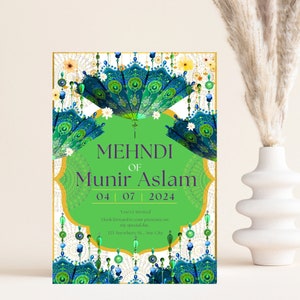 Mendhi Henna Party Invite | Indian Mehendi invitation | Modern Classy Colourful Floral | Printable Editable Dholki invite | Gift for him