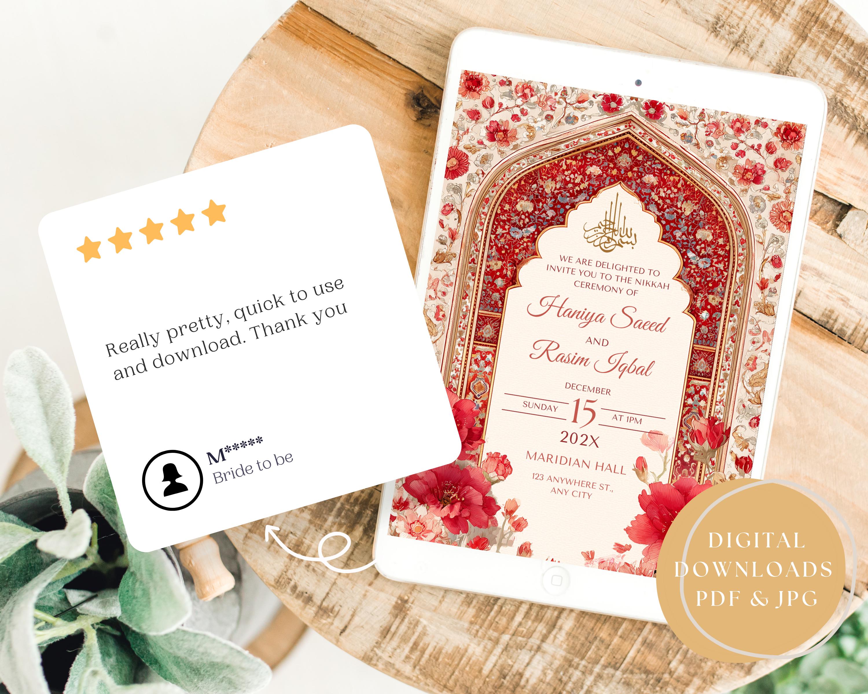 Beautiful Islamic Wedding Invitation Template | Red Floral Nikkah ...