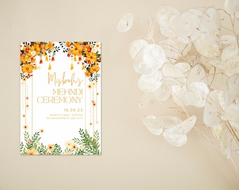 Modern Mehndi invite digital and printable | Mehndi invite | mendhi invite | Sangeet Mayoun invite | mehndi flowers invite | floral invite