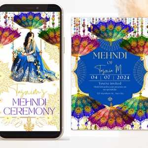 Mehndi-uitnodiging | Uitnodiging voor Mendhi-avond | Moderne mehendi | Mehndi ki raat | Afdrukbare Haldi- of Sangeet-uitnodiging | Mendhi-paraplu-uitnodiging