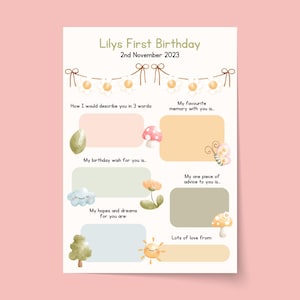 Gepersonaliseerde tijdcapsulekaarten eerste verjaardag - eerste verjaardagsfeestje - babyherinnering - tijdcapsulekaart - Toadstool 1e verjaardag - prenten