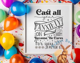 Cast all your anxiety on him because he cares for you 1 peter 57-01 Christian DTF 257