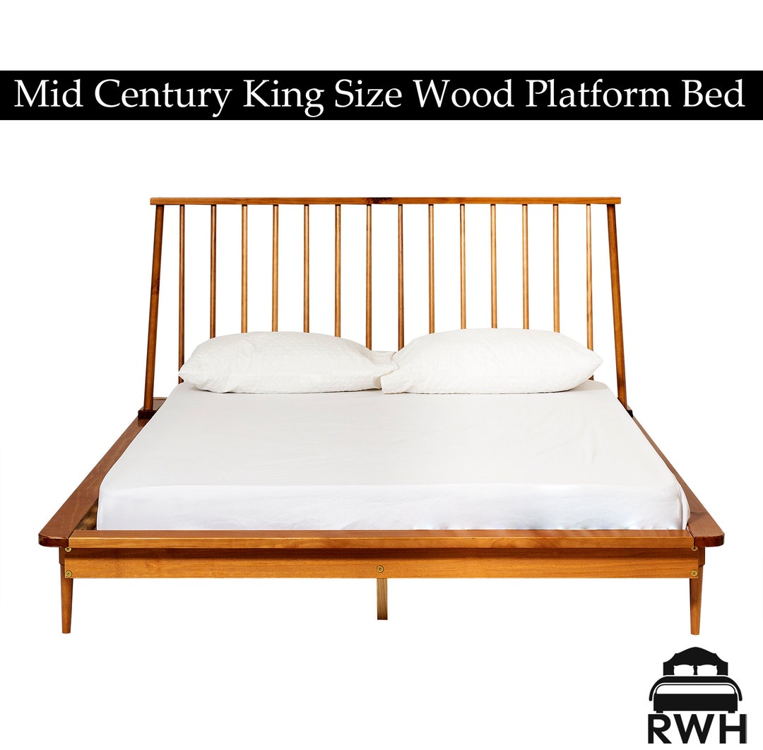 RWH Midcentury King Size Wood Platform Bed With Headboard Etsy UK