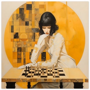 Chess poster - Woman in front of a chessboard