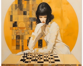Chess poster - Woman in front of a chessboard