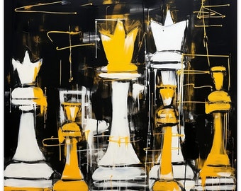 Chess game poster - Basquiat graffiti style chess pieces