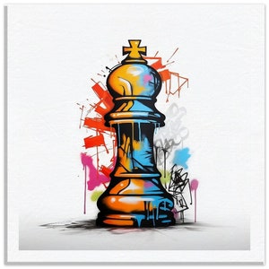  reoqeosy Graffiti Banksy Chess Decor Wall Art Chess Game Room  Wall Art International Chess Pictures Canvas Painting Pop Art Framed  Artwork for Game Room Living Room Bedroom 12''x16'', Pinkche1: Paintings